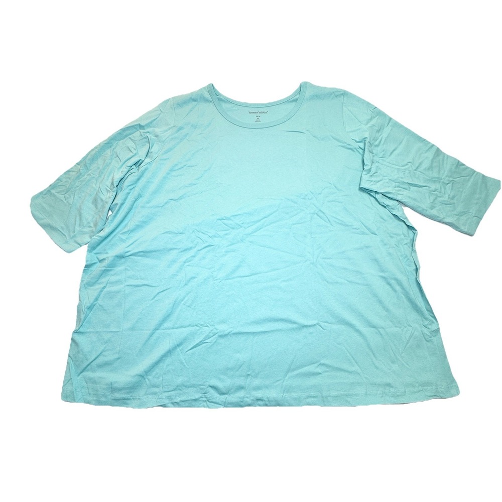 Woman Within Blue Cotton Elbow Sleeve Tunic Top T-Shirt Stretch Casual Size 4X